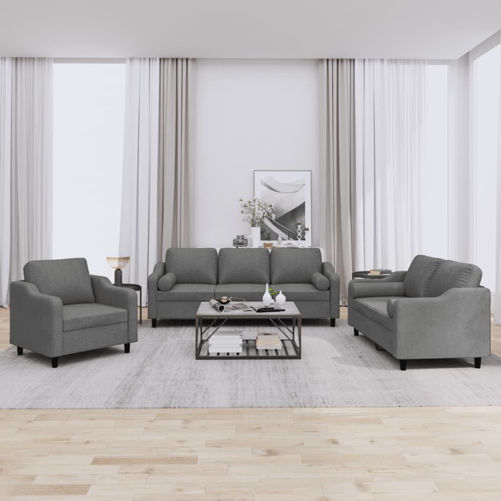 3 personers sofa med puder stof mørkegrå