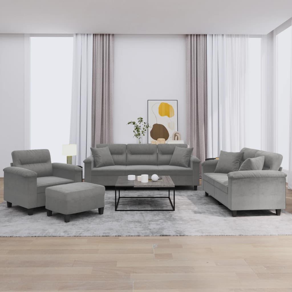 Sofasæt 4 dele med puder mikrofiberstof mørkegrå billede