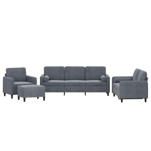 Sofasæt 4 dele med puder velour mørkegrå