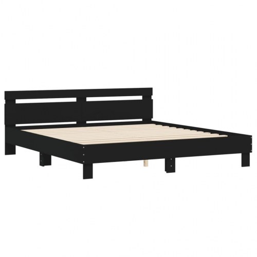 Sengeramme med sengegavl og LED-lys 200x200 cm - sort