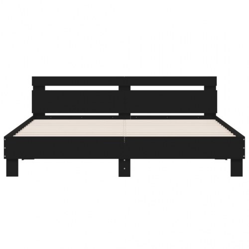 Sengeramme med sengegavl og LED-lys 200x200 cm - sort