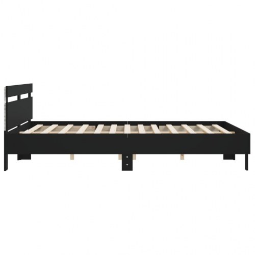 Sengeramme med sengegavl og LED-lys 160×200 cm - sort