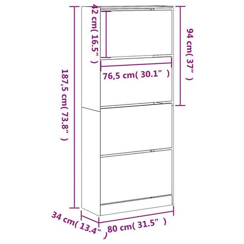 Skoskab med 4 vippeskuffer 80x34x187,5 cm hvid