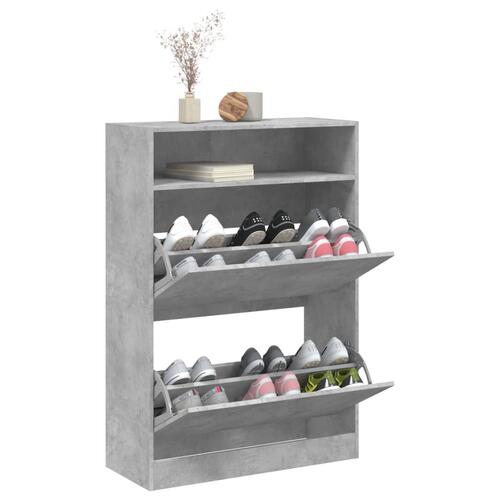 Skoskab med 2 vippeskuffer 80x34x116 cm betongrå