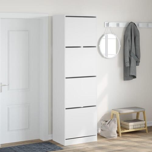 Skoskab med 4 vippeskuffer 60x42x204 cm hvid