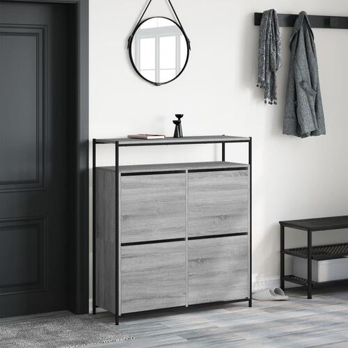 Skoskab med 4 vippeskuffer 100x34x112 cm grå sonoma-eg