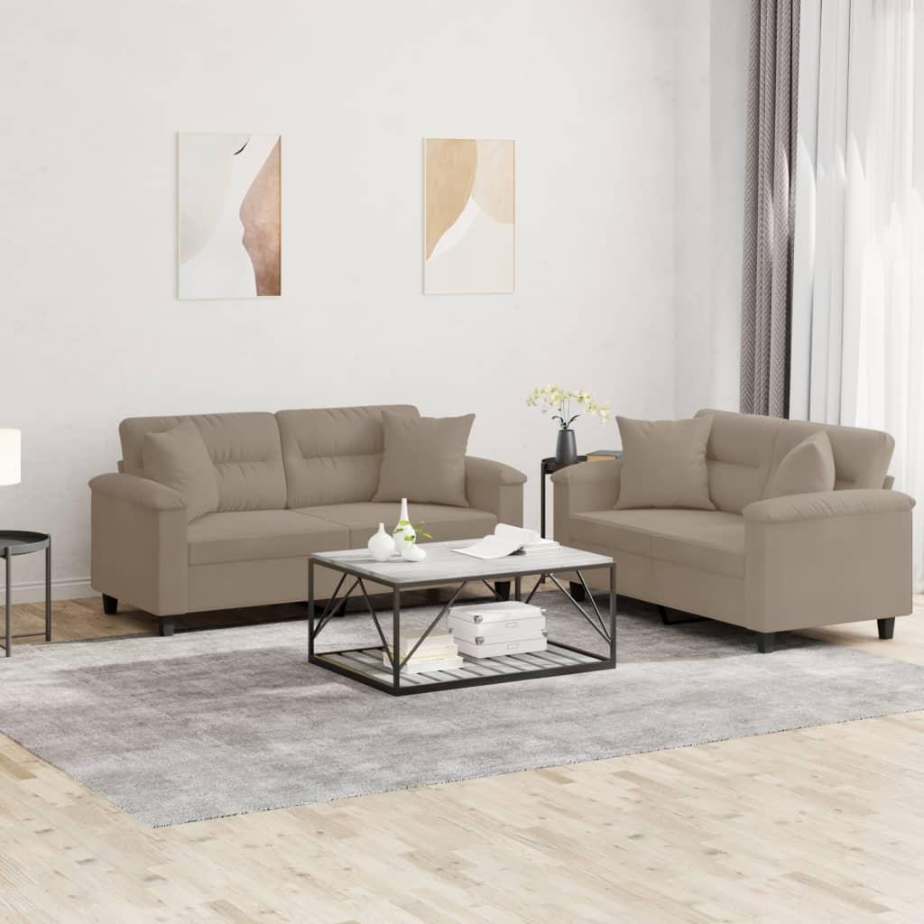 Sofasæt 2 dele med puder mikrofiberstof gråbrun billede