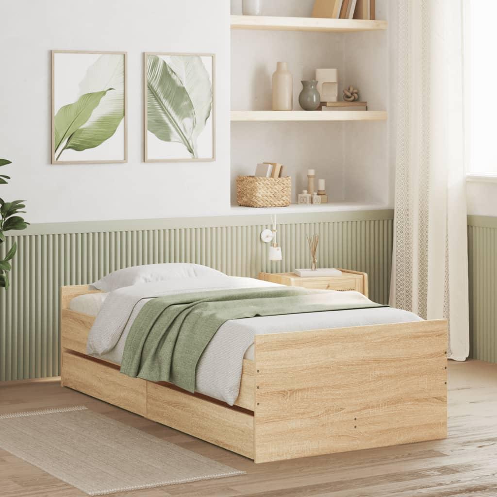 Sengeramme med skuffer 100x200 cm sonoma-eg