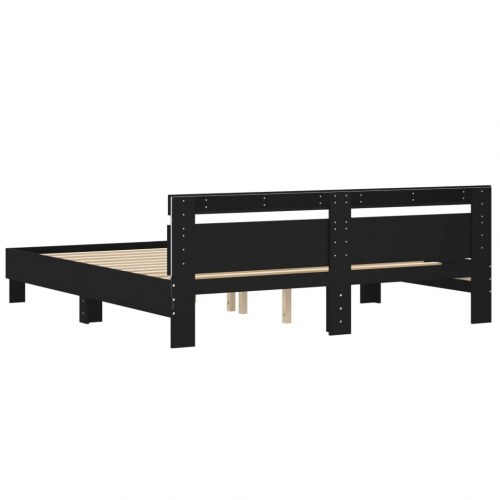 Sengeramme med sengegavl og RGB LED-lys 180×200 cm - sort