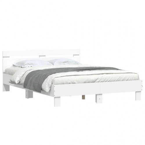 Sengeramme med sengegavl og LED-lys 150×200 cm - hvid