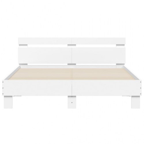 Sengeramme med sengegavl og LED-lys 150×200 cm - hvid