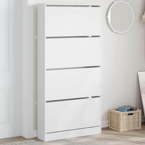 Skoskab med 4 vippeskuffer 80x21x163,5 cm hvid