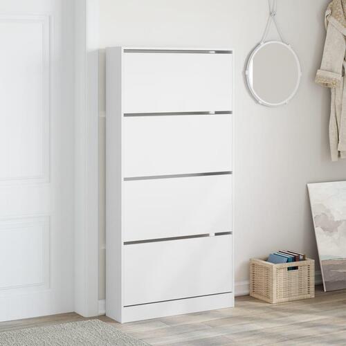 Skoskab med 4 vippeskuffer 80x21x163,5 cm hvid
