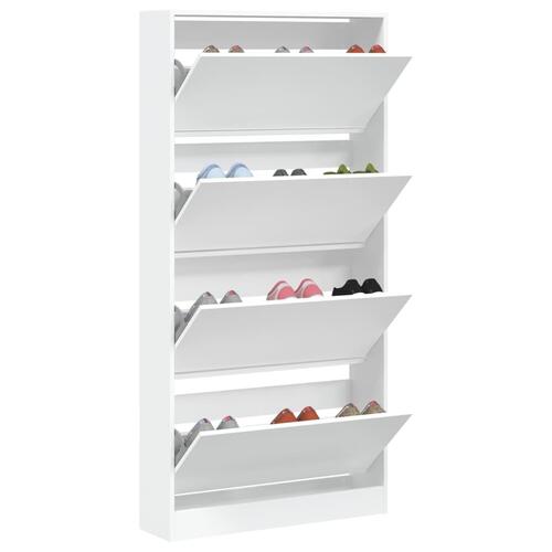 Skoskab med 4 vippeskuffer 80x21x163,5 cm hvid