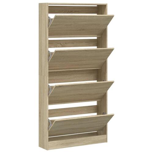 Skoskab med 4 vippeskuffer 80x21x163,5 cm sonoma-eg