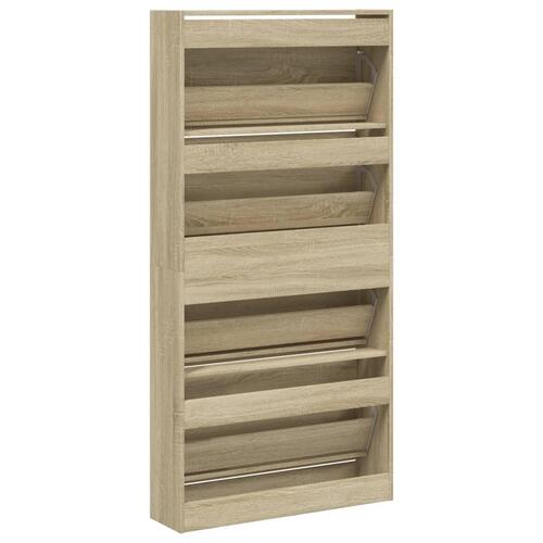 Skoskab med 4 vippeskuffer 80x21x163,5 cm sonoma-eg