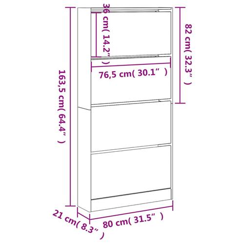 Skoskab med 4 vippeskuffer 80x21x163,5 cm sonoma-eg