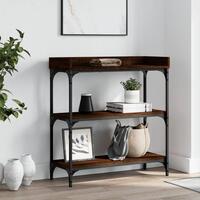 Konsolbord med hylder 75x30x80 cm brun egetræsfarve