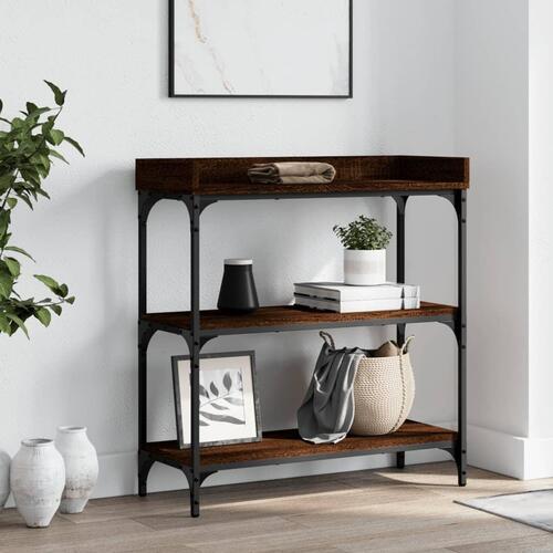 Konsolbord med hylder 75x30x80 cm brun egetræsfarve