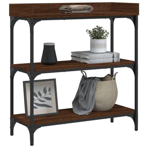 Konsolbord med hylder 75x30x80 cm brun egetræsfarve