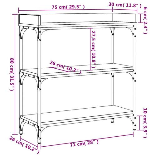 Konsolbord med hylder 75x30x80 cm brun egetræsfarve