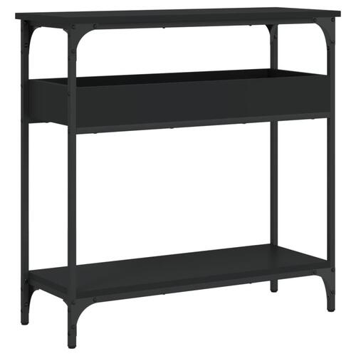Konsolbord med hylde 75x29x75 cm konstrueret træ sort
