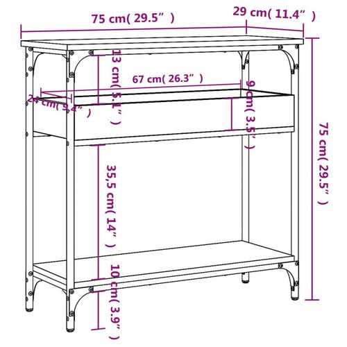 Konsolbord med hylde 75x29x75 cm konstrueret træ sort