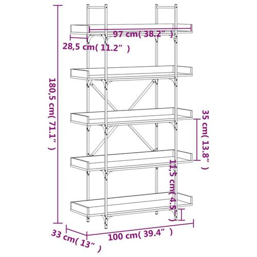 Bogreol med 5 hylder 100x33x180,5 cm konstrueret træ sort