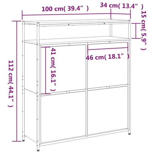 Skoskab med 4 vippeskuffer 100x34x112 cm røget egetræsfarve