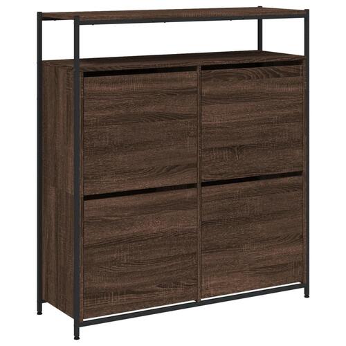 Skoskab med 4 vippeskuffer 100x34x112 cm brun egetræsfarve