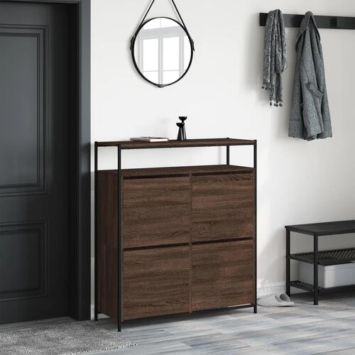 Skoskab med 4 vippeskuffer 100x34x112 cm brun egetræsfarve