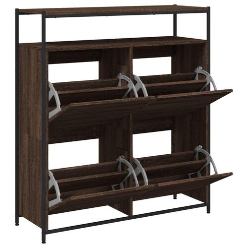 Skoskab med 4 vippeskuffer 100x34x112 cm brun egetræsfarve