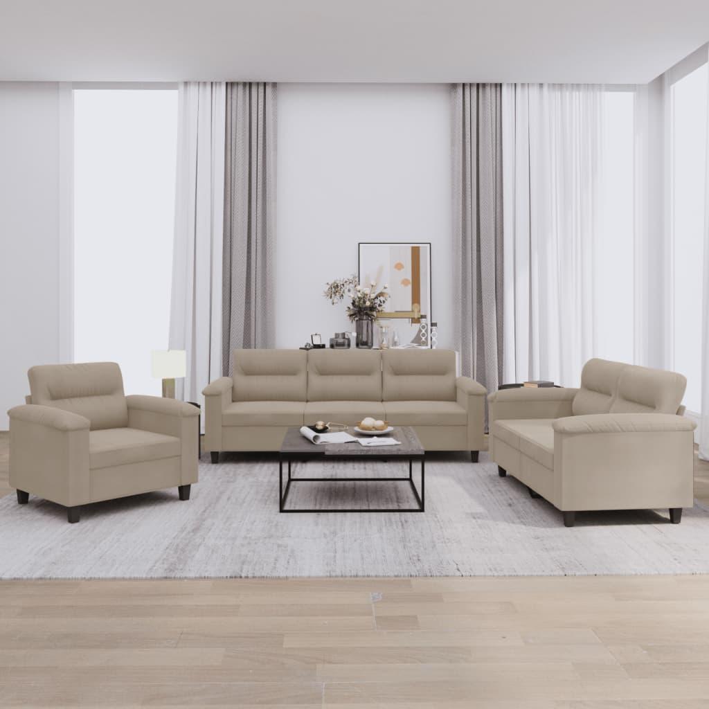 Sofasæt 3 dele med hynder mikrofiberstof gråbrun billede