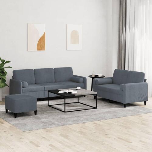 3 personers sofa med puder velour mørkegrå