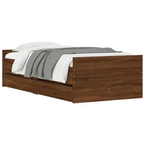 Sengeramme med skuffer 90x200 cm brun egetræsfarve