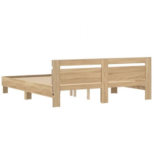 Sengeramme med sengegavl og LED-lys 200x200 cm - sonoma-eg