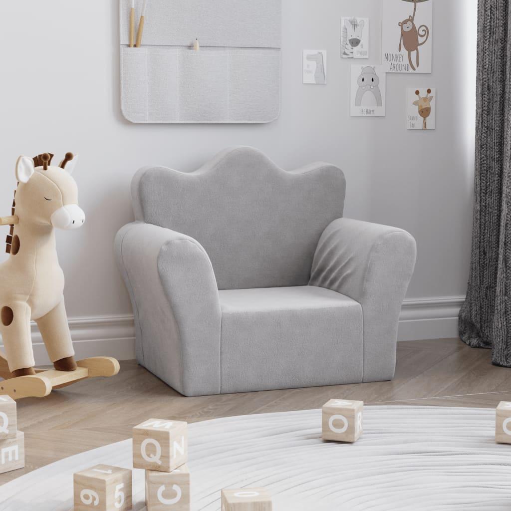 Lænestol til børn blødt plys lysegrå billede