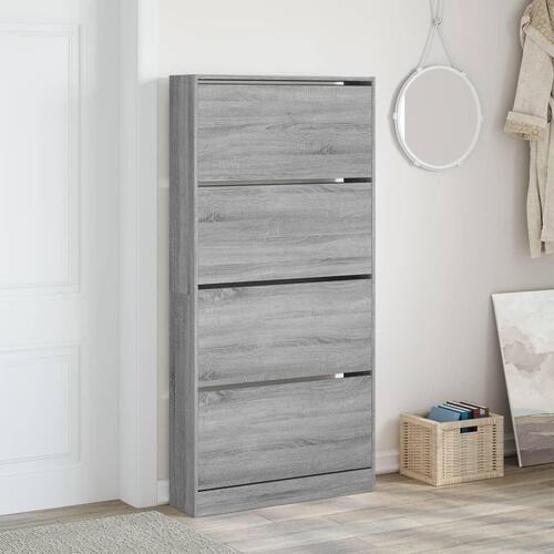 Skoskab med 4 vippeskuffer 80x21x163,5 cm grå sonoma-eg