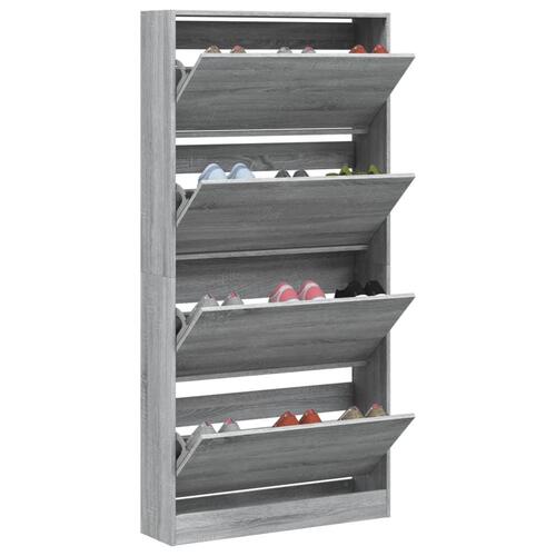 Skoskab med 4 vippeskuffer 80x21x163,5 cm grå sonoma-eg