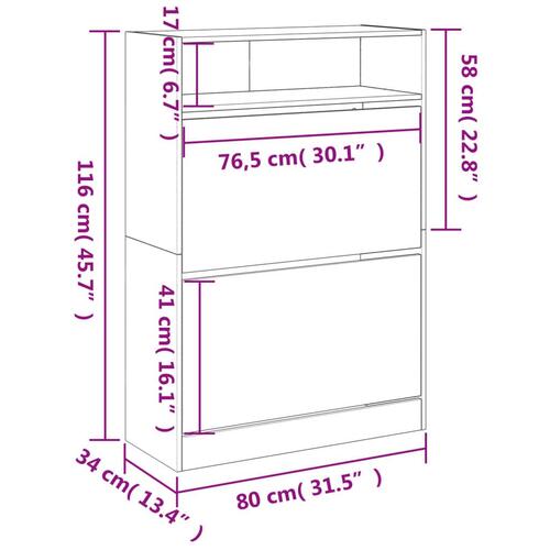Skoskab med 2 vippeskuffer 80x34x116 cm grå sonoma-eg