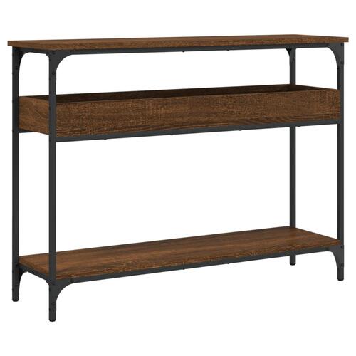 Konsolbord med hylde 100x29x75 cm konstrueret træ brunt egetræ