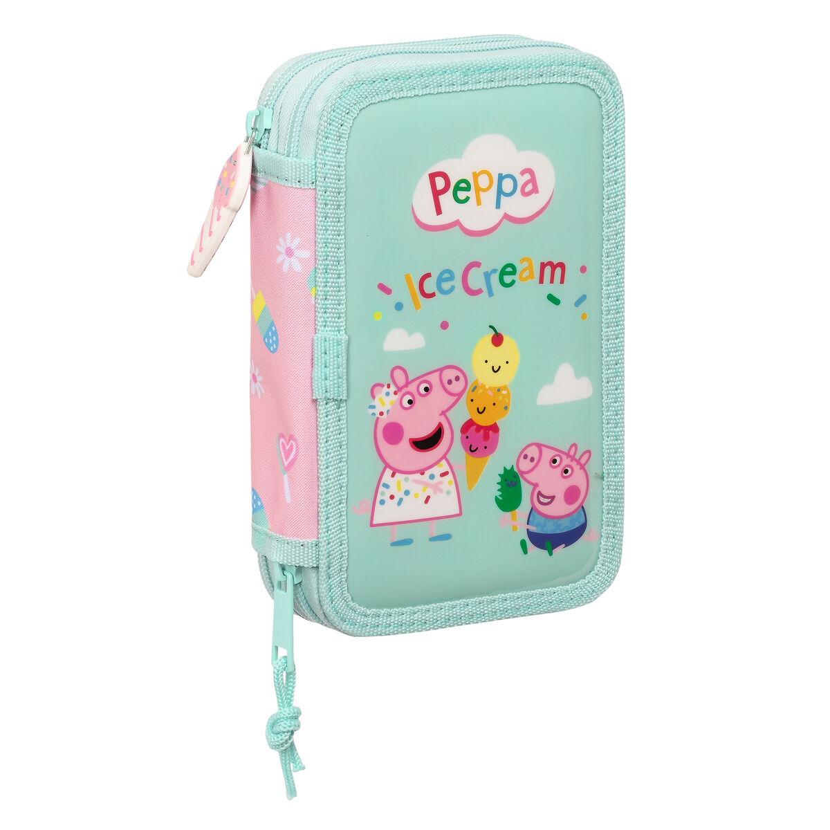 Dobbelt penalhus Peppa Pig Ice cream Pink Mint 12.5 x 19.5 x 4 cm (28 Dele)