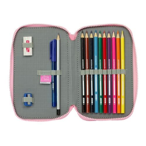 Dobbelt penalhus Glow Lab Sweet home Pink 12.5 x 19.5 x 4 cm (28 Dele)