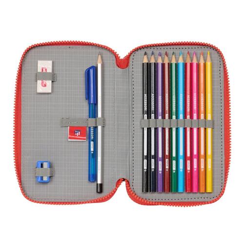 Dobbelt penalhus Atlético Madrid Blå Rød 12.5 x 19.5 x 4 cm (28 Dele)