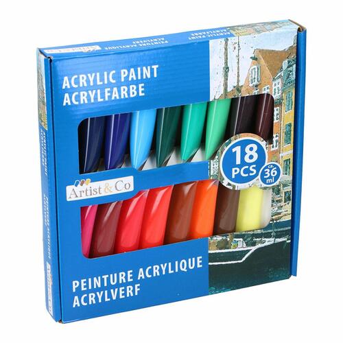 Sæt med akrylmaling Artist&CO 18 Dele 36 ml