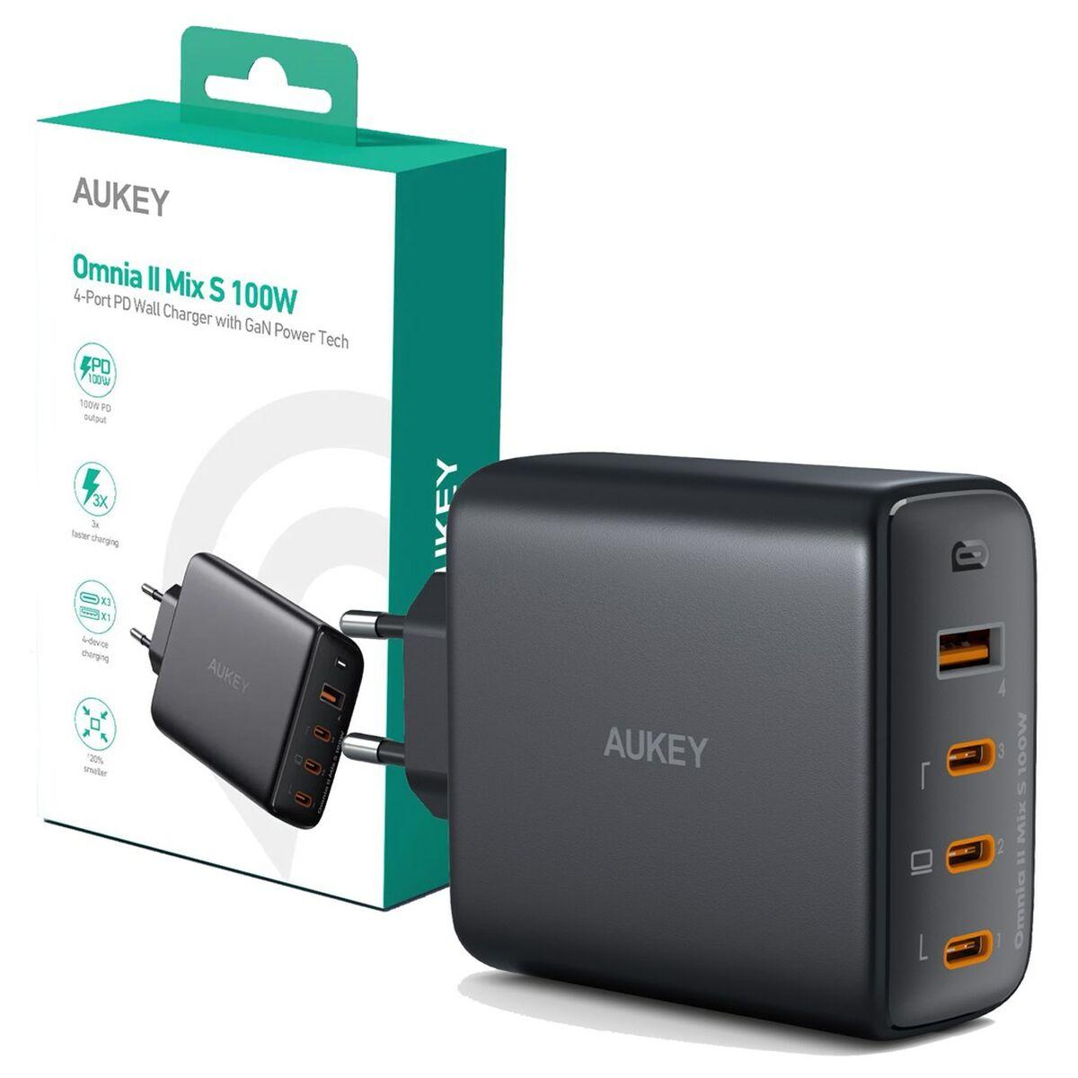 Vægoplader Aukey PA-B7S Sort 100 W