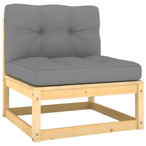 Midterdel til havesofa med grå hynder massivt fyrretræ