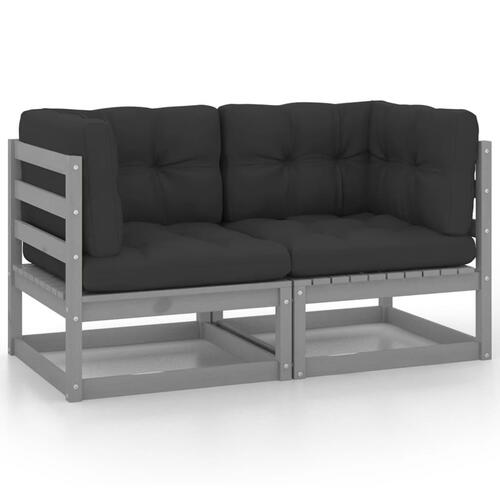 2-personers havesofa med hynder massivt fyrretræ grå