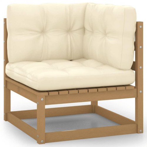 2-personers havesofa m. hynder massivt fyrretræ gyldenbrun
