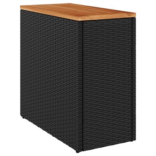 Havebord med trætop 58x27,5x55 cm polyrattan sort